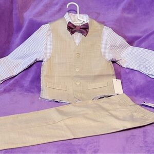 Calvin Klein Khaki Vest Set with Purple Bow Tie